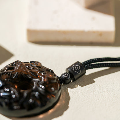 冰種黑曜石龍形十二生肖平安扣吊墜 - 刻字展示｜BRAVOMART