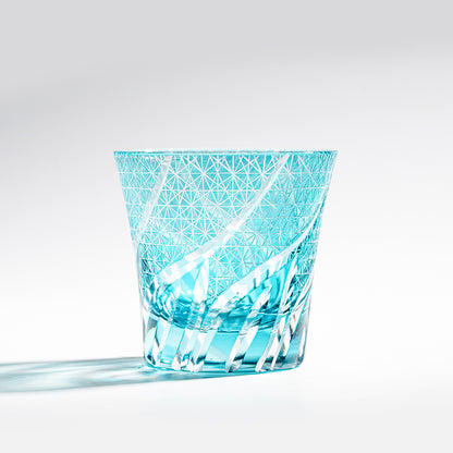 日式江戶切子 流光風紋手工切割威士忌杯 - 天藍 - 刻字展示｜BRAVOMART