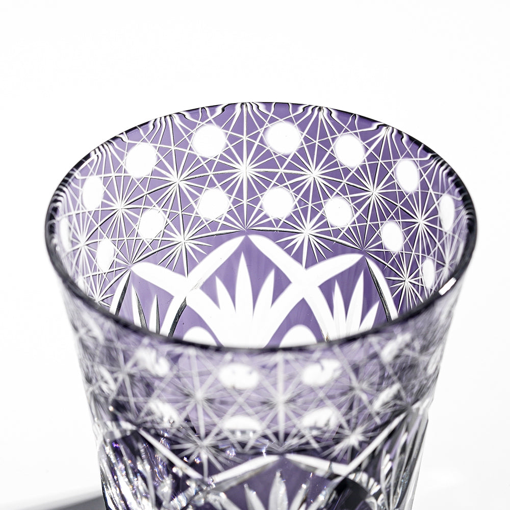 日式江戶切子 冰羽花紋手工切割威士忌杯 - 紫色 - 配色展示｜BRAVOMART