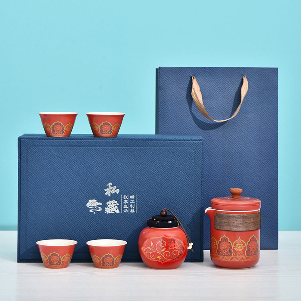 紫砂鎏金茶具套裝 一壺四杯禮品組 - 包裝圖｜BRAVOMART