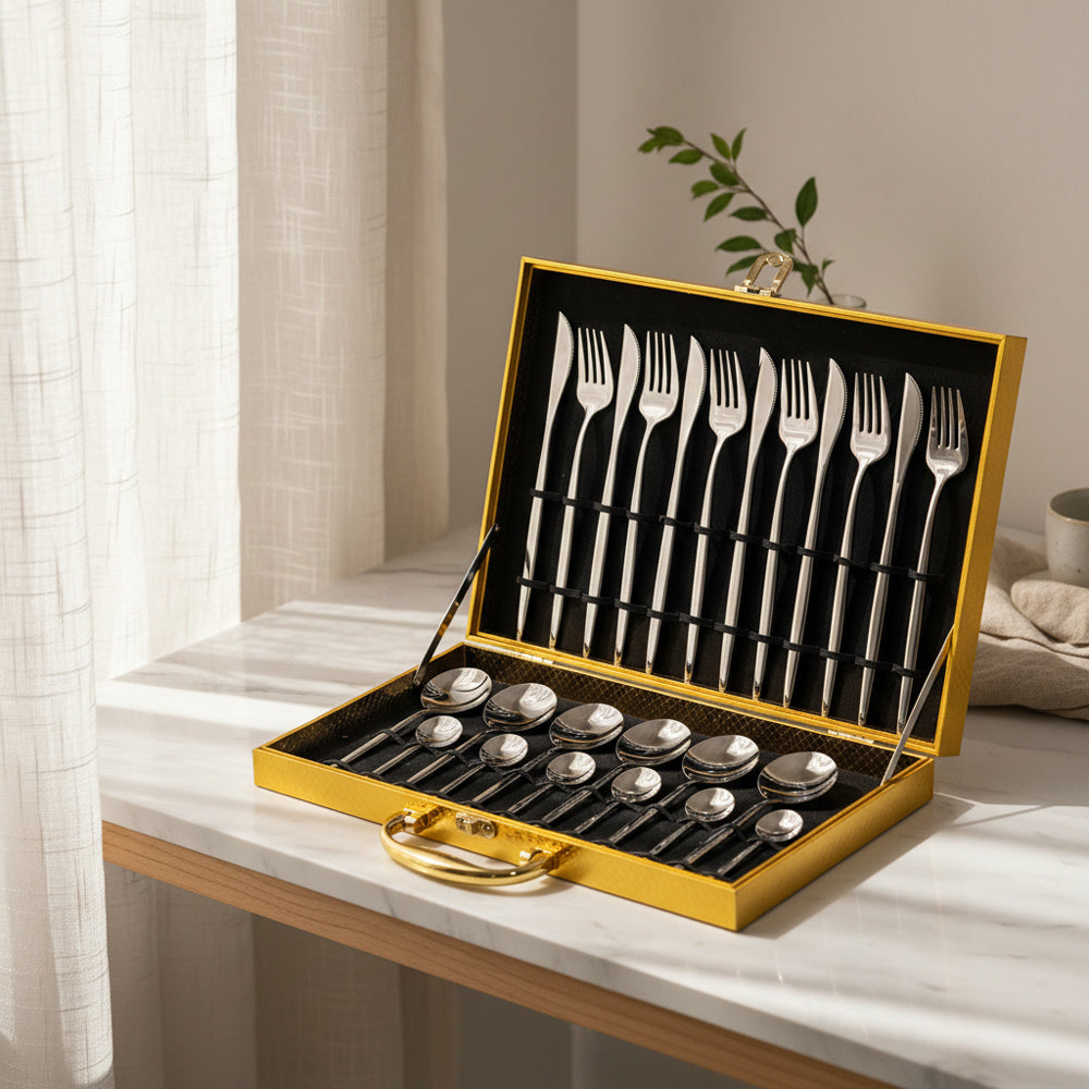 奢華質感餐具24件組提箱禮盒
