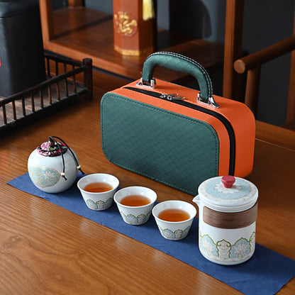 古韻蓮紋手提旅行茶具組