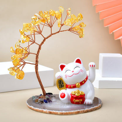 招財貓水晶發財樹辦公室桌面擺件