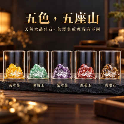 天然水晶碎石觀山杯 五色一覽