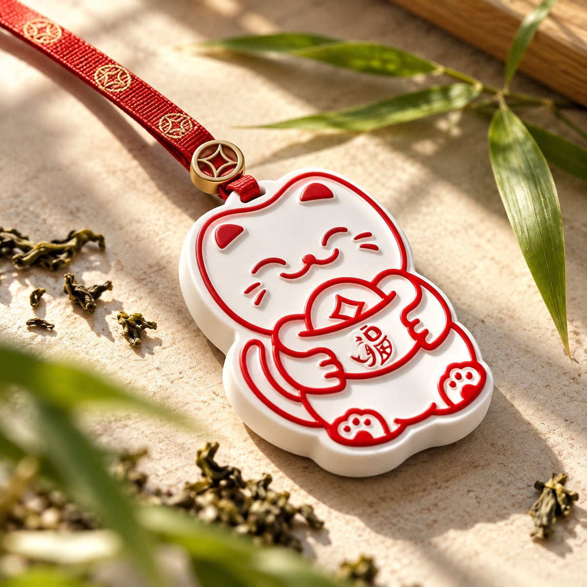 招財貓香氛石膏香掛禮盒 紅色貓咪禮盒款-送10ml精油【浮光竹影】 香味氛圍