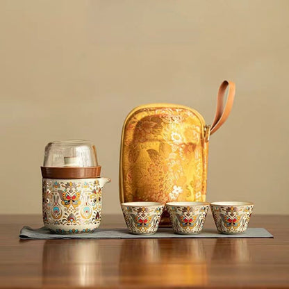 仿宋蝶紋一壺三杯旅行茶具組 送禮氛圍